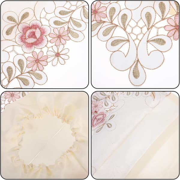 Vevboksdeksel, polyesterstoff, rustikk blomsterbrodert med blondedesign, avtakbar og allsidig bruk