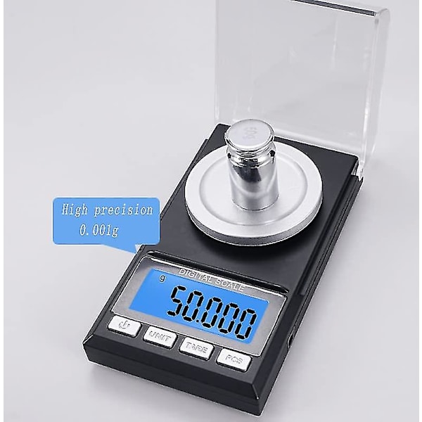 Elektroniset vaakat kalibrointilevyillä koruille, 6 painoyksikköä, 0,001 g x 50 g
