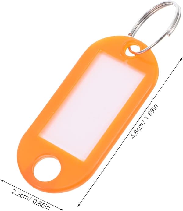 100 st orange plastnyckelbrickor med ringar kompakta nyckelskyltar