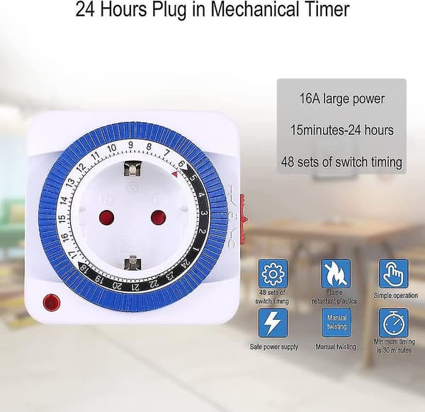 2 stk. Timerplugg, 24 timers Mini Elektrisk Pluggtimer, Innendørs Timerplugg