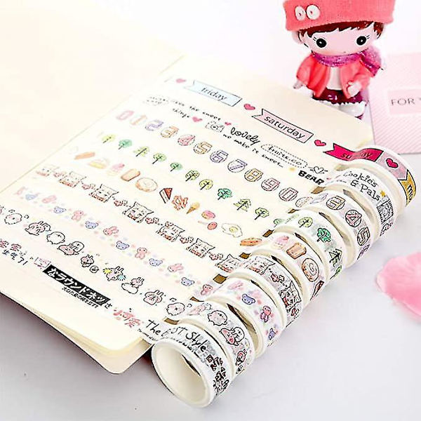 10 Rullar Washi Tejp Set Dekorativ Lim DIY