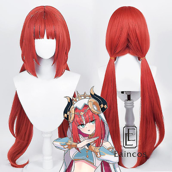 Genshin Impact Sumeru Nilou Cosplay Peruk 80cm Röd Lång Rak Peruk Värmebeständig Syntetiskt Hår