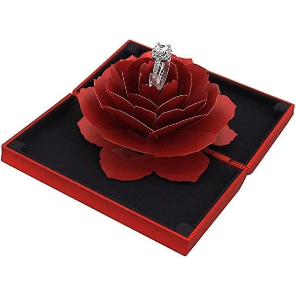 3D Pop Up Rose Ring Holder Bryllupssmykker Gaveæske Rød