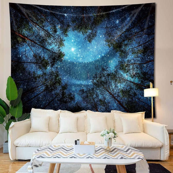 Stjärnklädd Skog Gobeläng Väggbonad Psykedelisk Gobeläng Träd Strandfilt För Sovrum Vardagsrum Sovsal Väggdekor 150x130cm