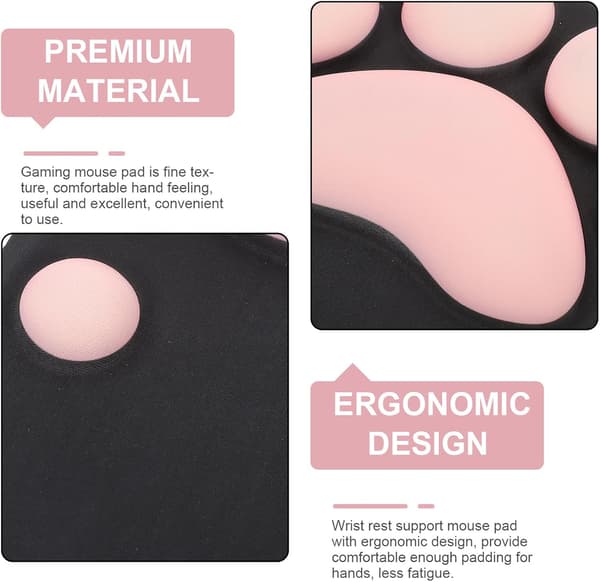Musematte i silikon med kattepote og håndleddsstøtte 3D Ergonomisk skrivebordsmusematte