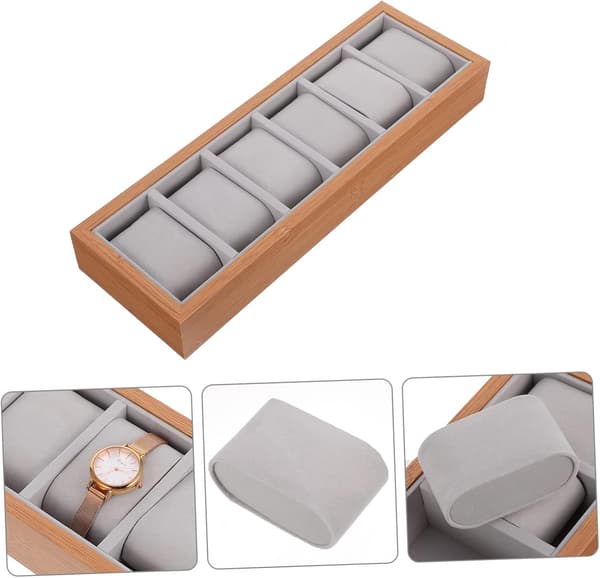 Träklocka Displayplatta Spår Vitrin Organizer Smyckesbricka för Klockor Armbandshållare Displayfodral