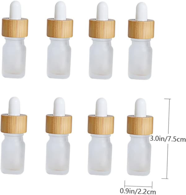 Eterisk olja droppflaskor med enkel press flytande syntetiskt material glas påfyllningsbara 8st