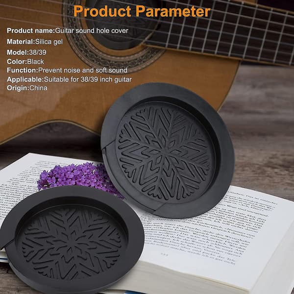 Ljudhålsöverdrag för akustisk gitarr, svart gummiblock, diameter, gitarr-dämpare, feedback-buster, ljudhålsöverdrag