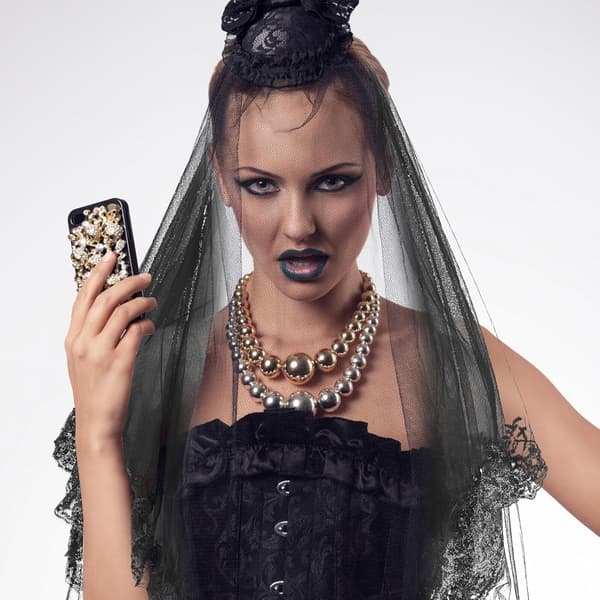 Sort blonde slør til brudebryllupsslør blonde til Halloween til fotografering og cosplay-begivenheder