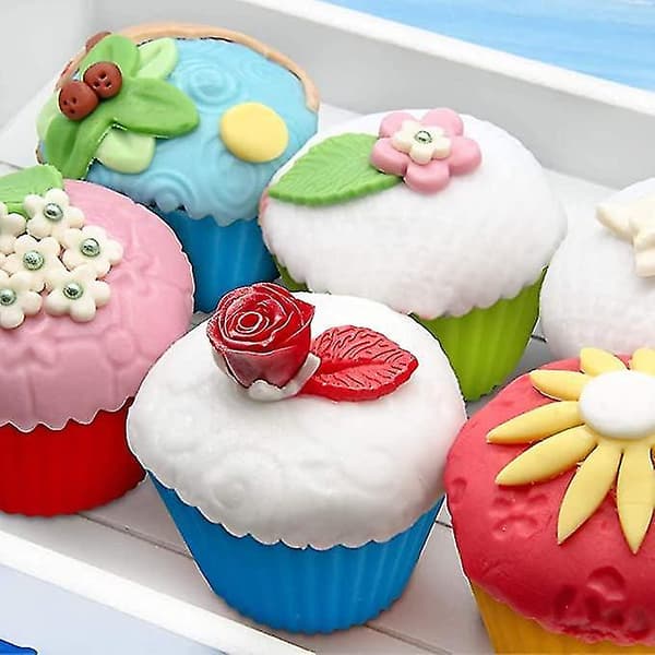 24 stk. Silikon Cupcake Bageforme, 6 Farver Genanvendelige Forme