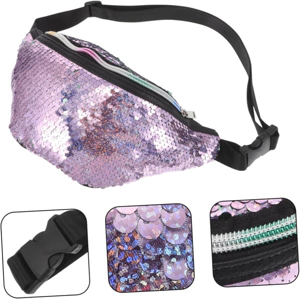 Midjeväska med sjöjungfrupaljetter, glitterväskor för kvinnor, crossbody-bältesväska för strandfest, dansbruk