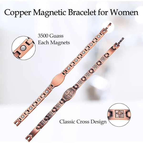 Kobber magnetisk armbånd til Lmell kvinder, klassisk Cross Design magnetisk armbånd gave