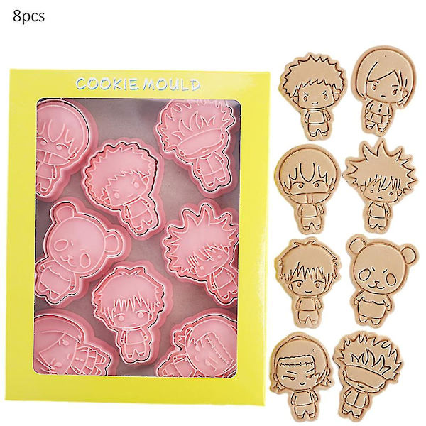 Jujutsu Kaisen Kageforme til Cookies, Kiksforme, Kagefondant, Bageværktøj, DIY Dessertform, 8 stk./sæt