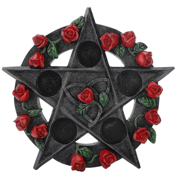 Nemesis Lysestage Gothic Black Pentagram Rose Fyrfadslys