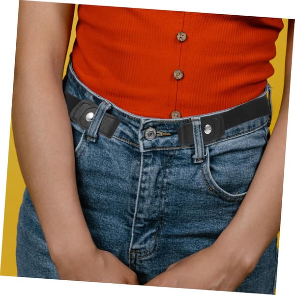 Justerbart midjebelte uten spenne, svart elastisk stretchbelte for gutter, jenter, unisex
