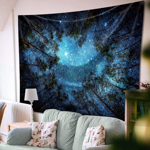 Stjärnklädd Skog Gobeläng Väggbonad Psykedelisk Gobeläng Träd Strandfilt För Sovrum Vardagsrum Sovsal Väggdekor 150x130cm