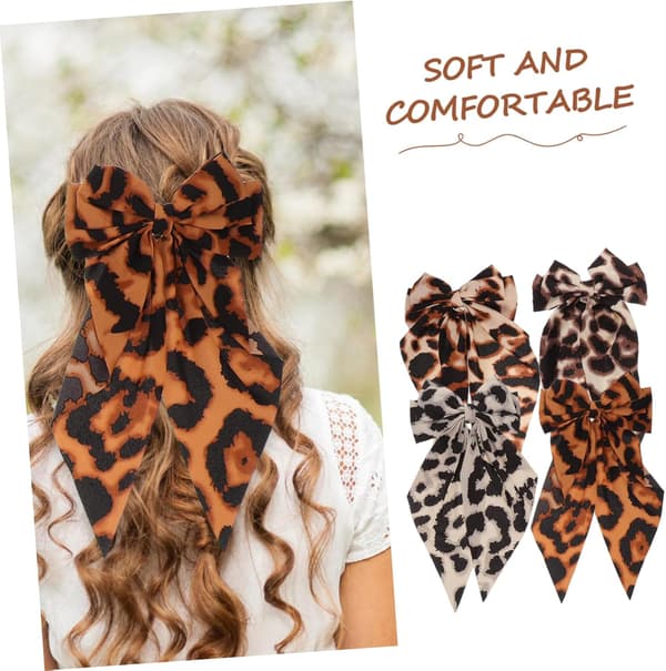 4 stk. Kæmpe Hårbuer med Leopardprint Håndlavede Satin Hestehale Baretter
