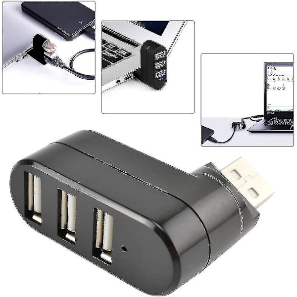 Kompakt Størrelse Højhastigheds Usb 2.0 Hub Sort Mini Usb 3 Ports Roterer Splitter