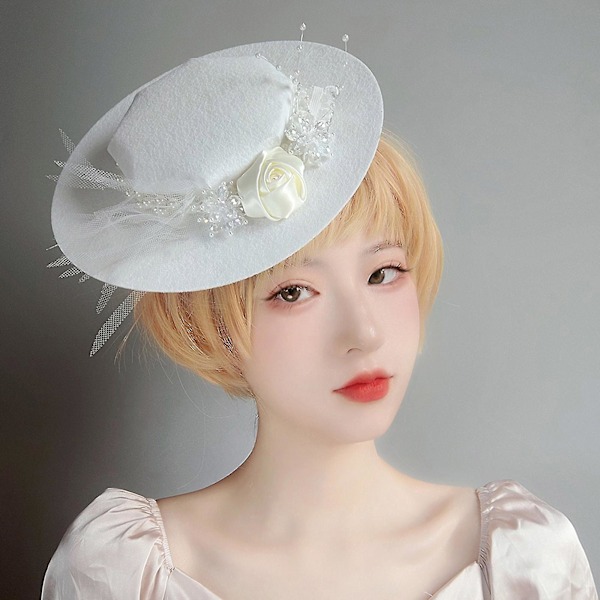 Kvinders Blomsterdekor Solhat Flad Hat Lolita Anti-UV Te-Party Sandstrand Hat