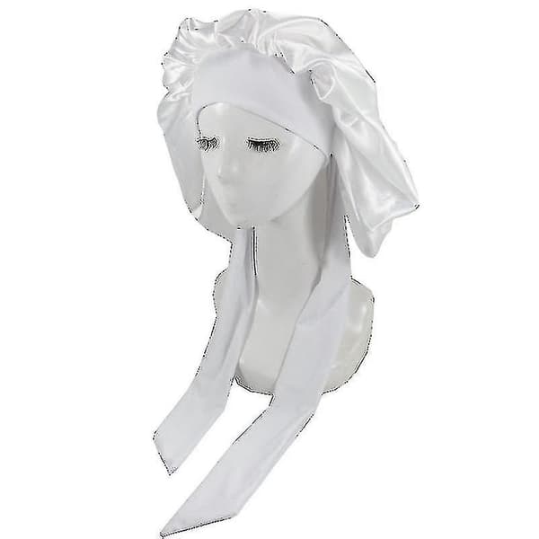 Silke Bonnet Satin Bonnet Til Søvn Bonnet Med Bånd Nat Hætte