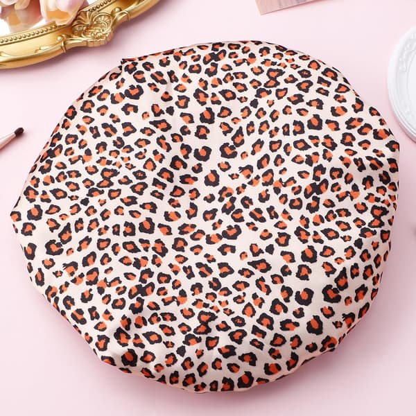 Genanvendelige vandtætte badehætter Svømmehætte Bruseelastik Leopardprint Badehætte Silkehårshætte Vandtæt Hår