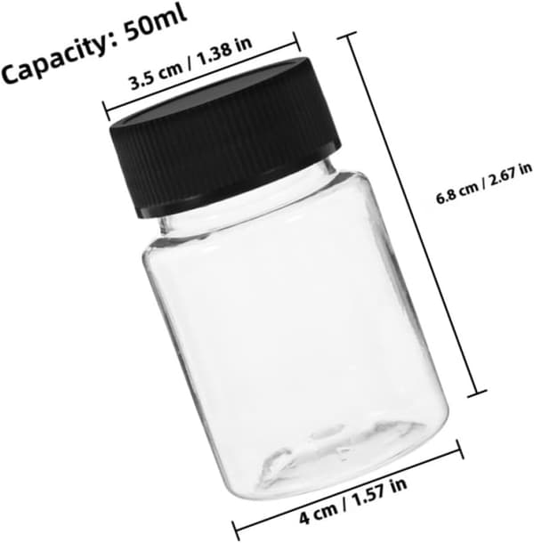 24st 50 ml provflaskor i plast med svarta lock, förvaringsbehållare med bred mynning