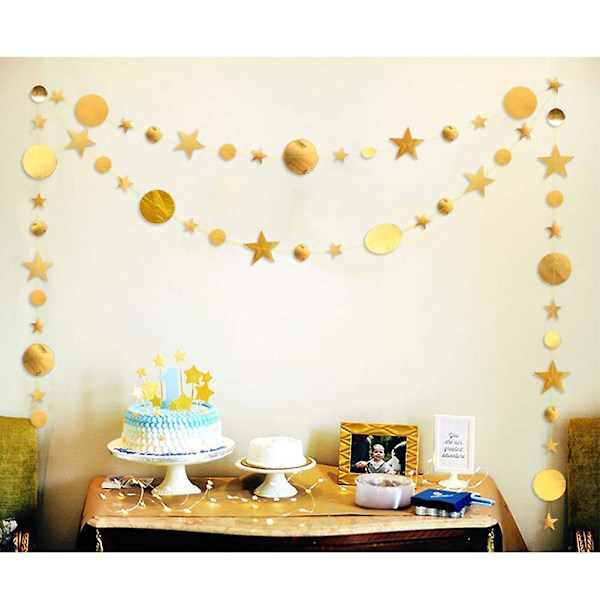 4 Pak Guld Fest Dekorationer Punkt Stjerne Garland Banner Lys Papir Streamer Hængende Dekoration