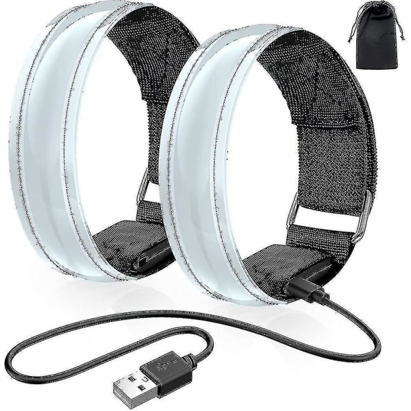 Led Armbånd Opladbar. 2 Styk Lys Armbånd Usb Reflekterende Bånd R