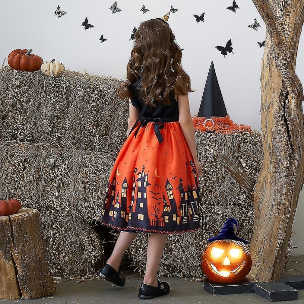 Kostumesæt piger børn vintage gotisk ærmeløs sløjfe skater kjole med taske Prom Fancy U 6-7 Years