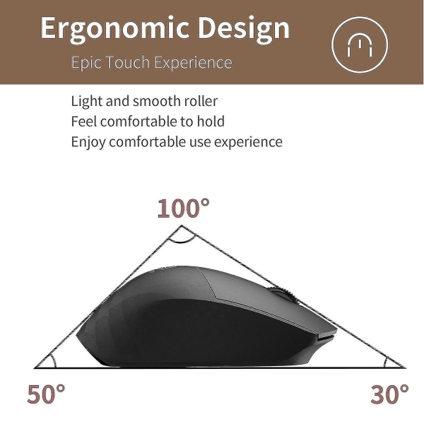 USB Stille Trådløs Mus 1600dpi Optisk Ergonomisk