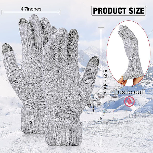2 Par Vinter Touch Screen-Vantar Varma Ullfoder Knittade Vantar Med Elastiska Manschetter