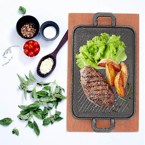 1 Sæt Metal Grillpande og Bakke Barbecue Grillpande Jern Wok Stegepande Camping Stegepande