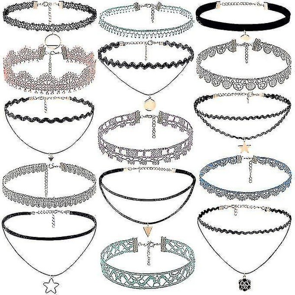 15 stk. Choker Halskæde Sæt Stræk Fløjl Klassisk Gothic Tattoo Blonder Choker