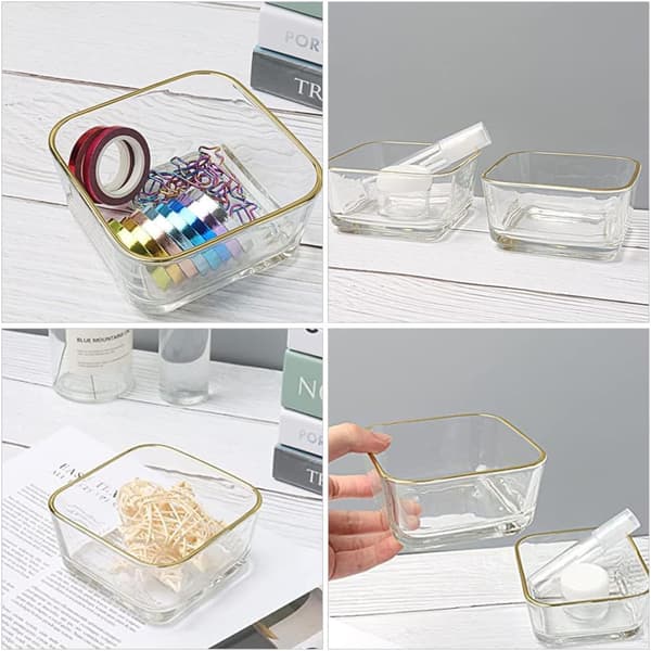 Guld kant glas papirclips holder organizer med firkantet bindeklips dispenser