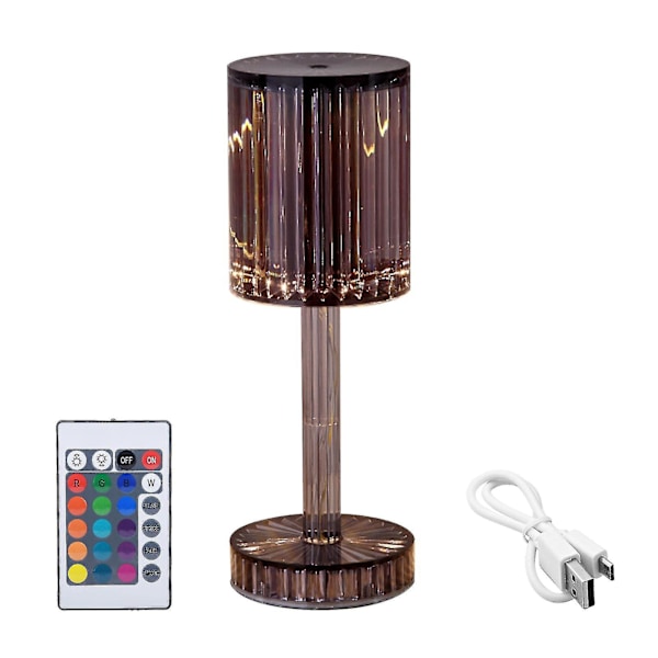 Sengbord med fjernbetjening, USB-port og krystallampe med LED-lys Brown
