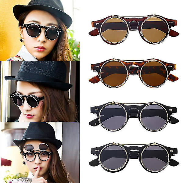 Steampunk Goth Briller Rundt Flip Up Solbriller