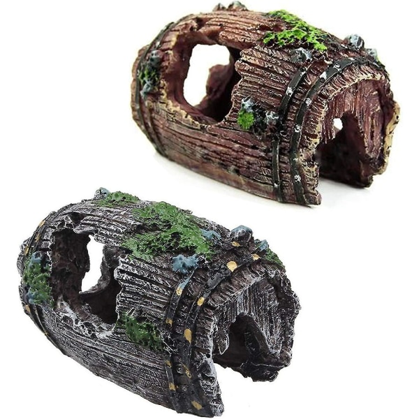 Sett med 2 Akvariumdekorasjoner Stein Grotte Landskap med Grønt Gress Skjult Reker og Fisk Landskap