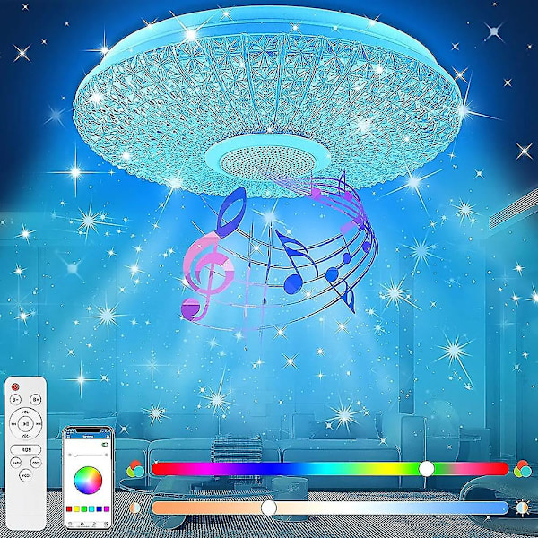 LED Taklampe med Musikk 15.6in 36w Bluetooth Høytaler Fjernkontroll