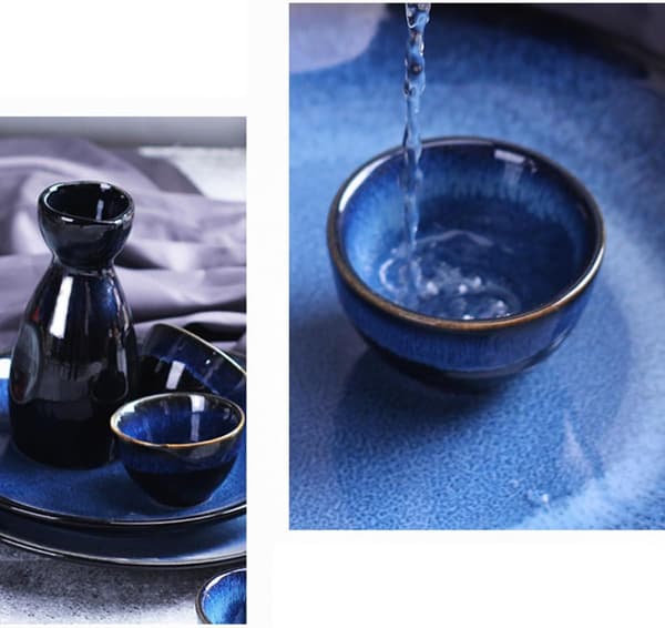 3 st japansk stil blå sakekoppar set keramiska vinkoppar unik design