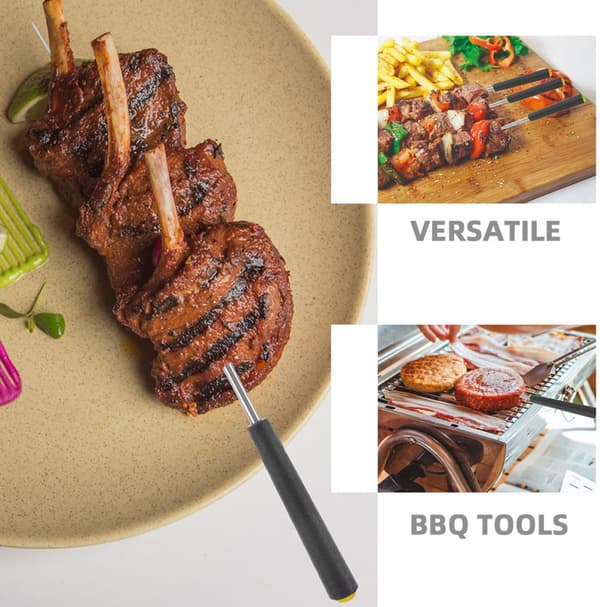 8 stk. lange grillspyd i rustfrit stål, stegepinde, manuel rotationsdesign, behageligt greb