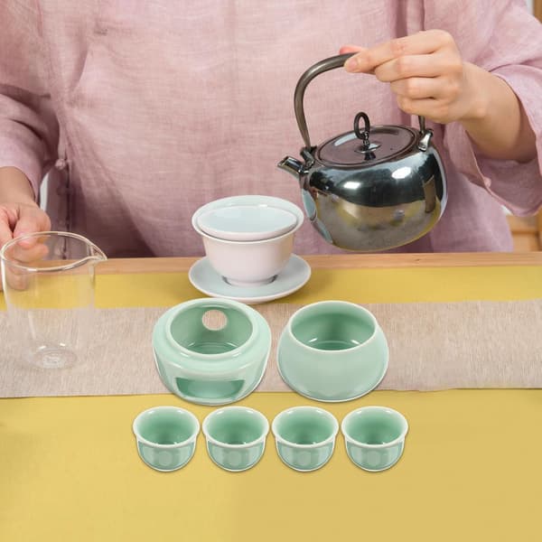 Keramisk Sake Serveringsflaska och Koppset med Spis och Värmeskål