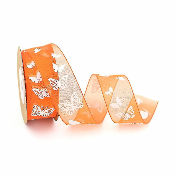 2x10 metriä Perhonen-Painettu Chiffon Nauha Koriste 25mm Oranssina