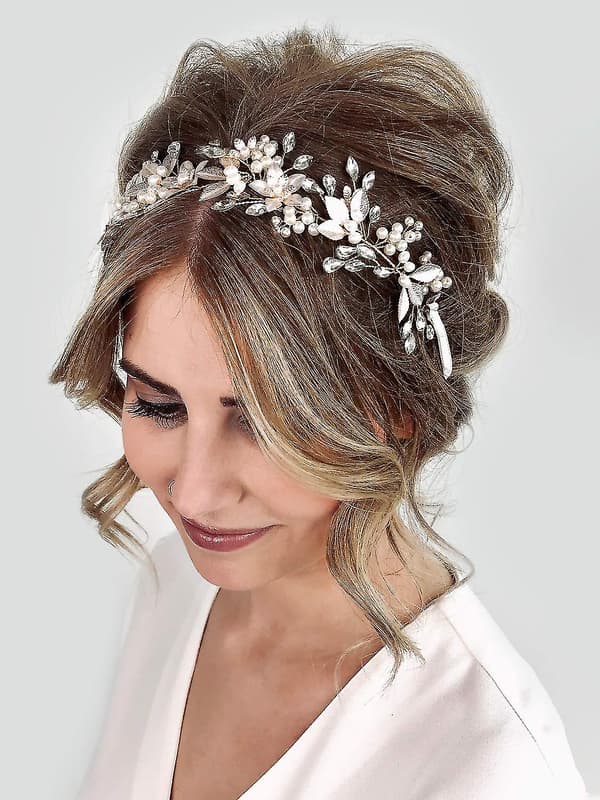 Håndlaget Rhinestone Bryllupshodeband Blomst-blad Brudhodeplagg