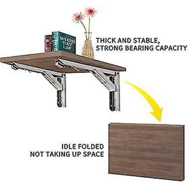 2 stk. Foldbare Hyllebraketter i Rustfritt Stål, Tripod Vegghyller