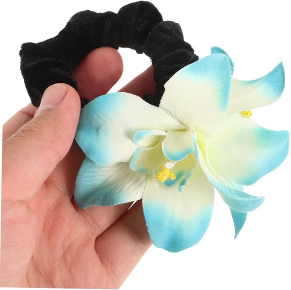 Dekorative Blomsterhårstrikker for kvinner 2 stk Elastiske Gummibånd Tykt Hår Orkidé Blomster Scrunchies