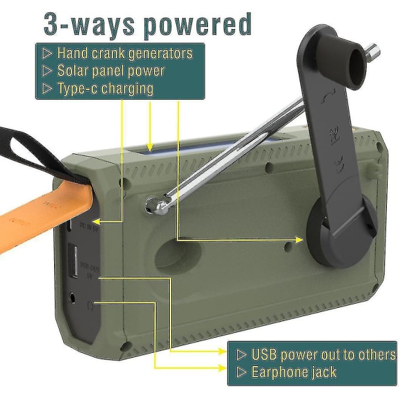 Bærbar DAB/FM-radio, 4000mAh Dynamo Solradio, Solradio med håndsveiv, Overlevelsesradio med solcelle DAB-radio USB-lader med nød-SOS-alarm, vekkerklokke