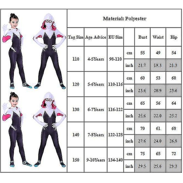 4-10 Piger Gwen Jumpsuit med Maske 6-7 Years