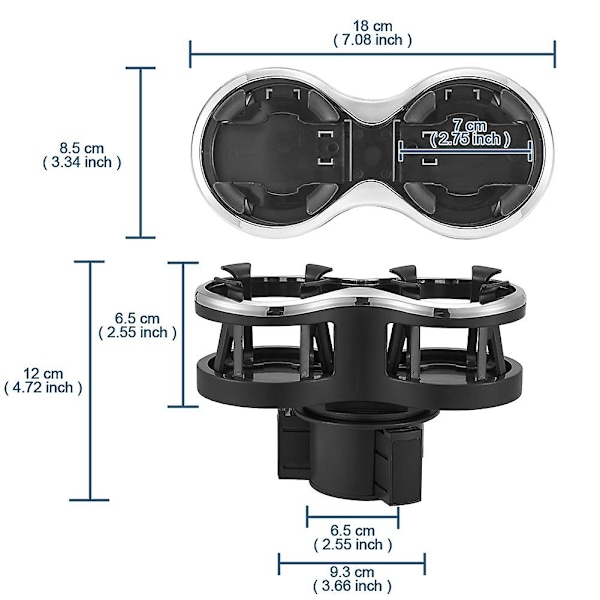 Bilstøtte til kop, 2 i 1 Multifunktionel kopholder til biler Drikkekopholder med justerbar base
