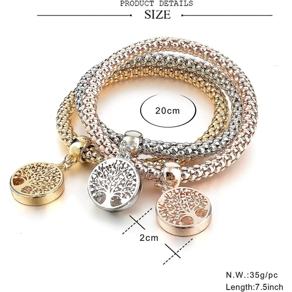Crystal Charms Multilayer Armband - 3st guld/silver/rosa guld majskedja present
