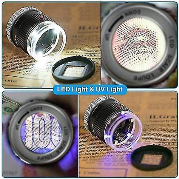 30x Lup Forstørrelsesglas 6 LED Lys Foldbar Justerbar